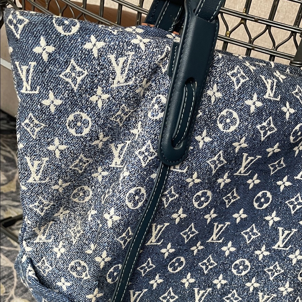 Fashion Blue Monogram Denim Tote Bag - Picture 9 of 16
